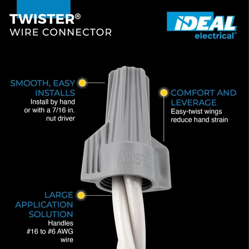 Vista 2 de Ideal - Conector de cable eléctrico (30-342), caja de 50 tuercas de alambre roscadas suaves para 16 a 6 AWG con alas barridas