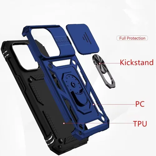 Vista 4 de Funda para Xiaomi Poco X3 NFC, protección de soporte de coche de grado militar [soporte integrado] Soporte de anillo de metal magnético resistente