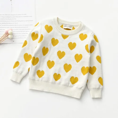 Vista 2 de Suéter de punto con estampado de corazón de San Valentín para niñas de 1 a 7 años, Blanco