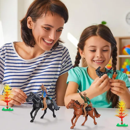 Vista 6 de Cowboy Toys Riding Horse Figurines: 4 piezas de figura de acción de vaquero Western Rodeo Toys - Figuras de caballos de plástico con jinete