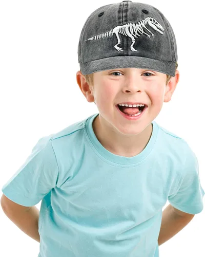 Vista 6 de NVJUI JUFOPL Gorra de béisbol bordada vintage con diseño de dinosaurio para niños