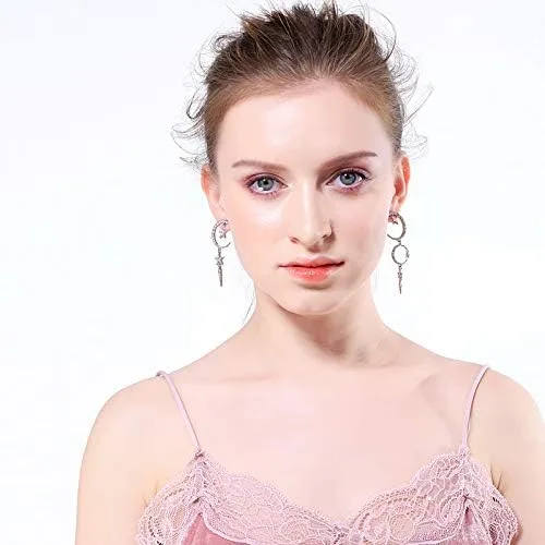 Vista 6 de Exaggerated - Aretes de gota con diseño de luna de sol y estrellas con diamantes de imitación punk, para mujer
