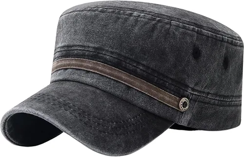 Vista 20 de Gorra militar unisex, estilo cadete, ajustable, de algodón lavado, con parte superior plana, gorra de béisbol