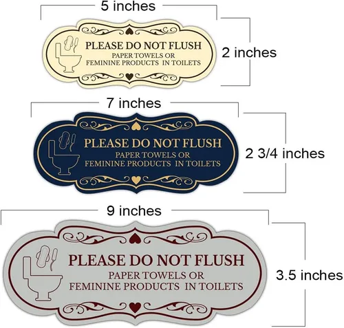 Vista 5 de Designer Please Do Not Flush Toallas de papel o productos femeninos en inodoros (Pad) Letrero (Negro) - Pequeño, 1 paquete