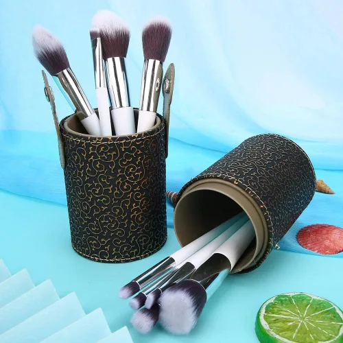 Vista 8 de Soporte para brochas de maquillaje, de piel sintética, portavasos, portátil, para viajes, brochas de maquillaje, organizador de cosméticos
