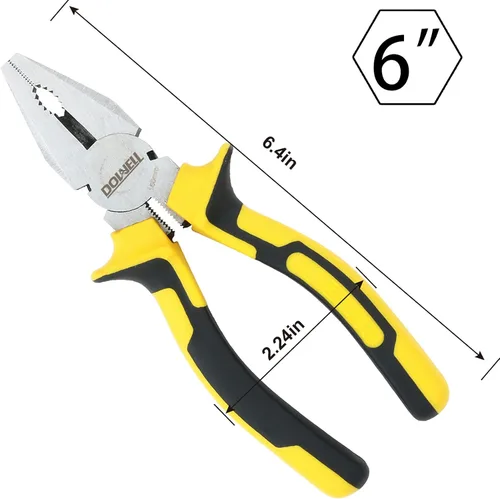 Vista 8 de DOWELL Alicates de Liniero - Alicates Combinados con Cortador de 6 Pulgadas, Construcción de Acero al Cromo Níquel de Servicio Pesado y Mango