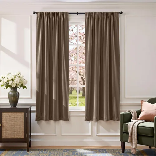 Vista 16 de Lazzzy Cortinas opacas de terciopelo beige de 84 pulgadas de largo con aislamiento térmico para oscurecer la habitación, cortinas forradas de lujo