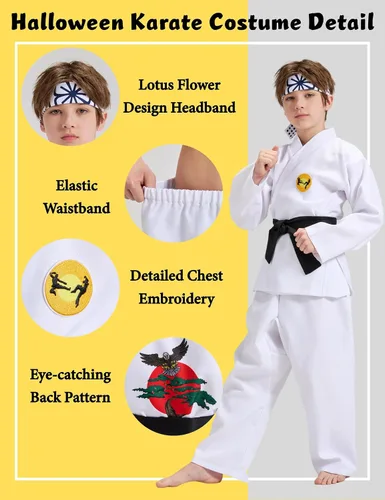 Vista 5 de Mahoon Karate Gi Costume for Kids with Belt & Headband