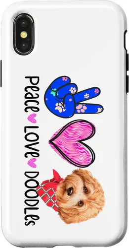 Vista 4 de Funda de regalo para iPhone 15 Peace Love Doodles Goldendoodle Dog Golden Labradoodle