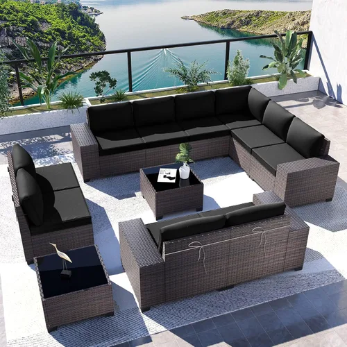Vista 31 de Kullavik - Juego de muebles para exterior de 6 piezas con sofá modular de ratán de polietileno, color negro