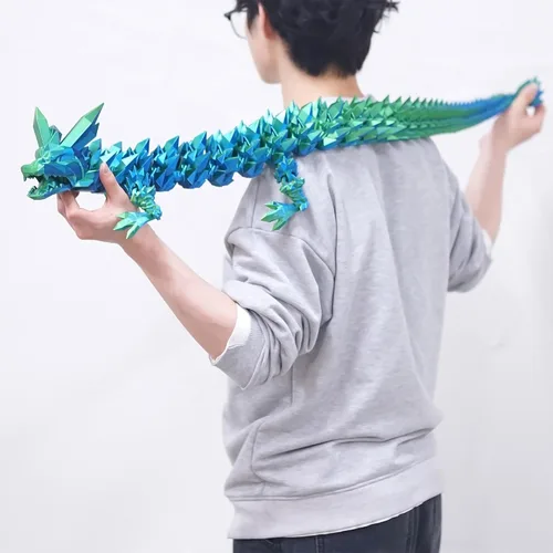 Vista 5 de Juguetes para ansiedad de dragón de cristal con estampado 3D súper grande de 48.82 pulgadas, figuras de animales extra largas y grandes, decoración