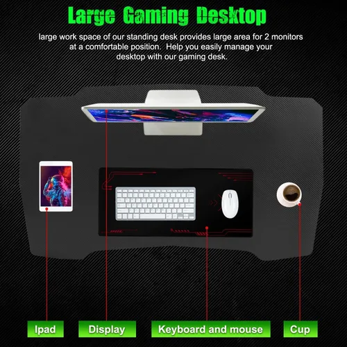 Vista 5 de Escritorio para juegos de computadora de 39.2 pulgadas, mesa de estudio con patas ajustables, moderna mesa de juegos con gancho para auriculares