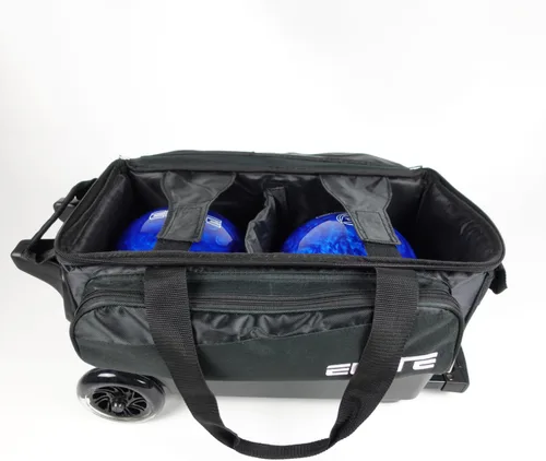 Vista 7 de ELITE Bolsa de bolos Deluxe de 2 bolas con ruedas lisas de 5 pulgadas, bolsillo grande para accesorios, compartimento para zapatos, mango extensible