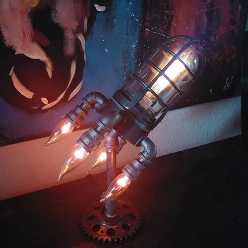 Vista 3 de Lámpara de cohete Steampunk industrial steampunk lámpara nocturna decoración del hogar para sala de estar, dormitorio, oficina, Moderno