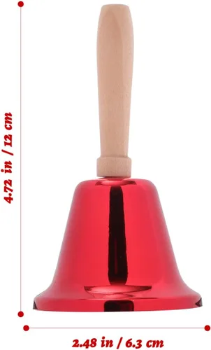 Vista 4 de 2 campanas de mano de Navidad, campanas de llamada ruidosas de metal, campanas de Papá Noel con mango de madera para servicio de Navidad, cena