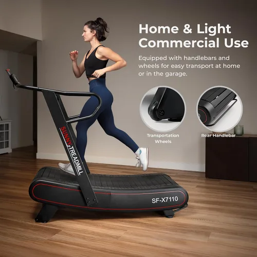 Vista 9 de Sunny Health & Fitness Smart Curved Manual Treadmill, Non-Motorized Self-Powered Running Machine, Heavy-Duty Commercial-Grade Endurance Training