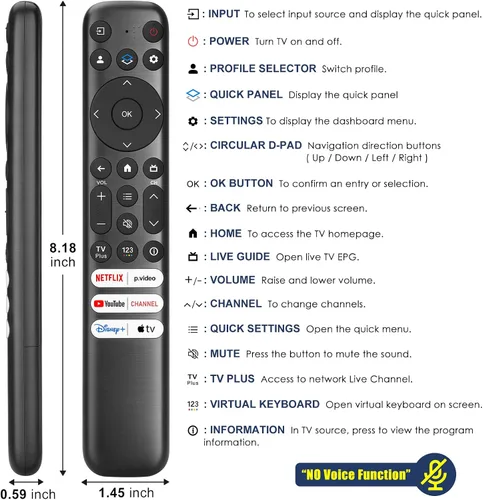 Vista 8 de Solo para TCL-Google-TV, reemplazo de control remoto, RC813 compatible con TCL QM8/QM7/Q7/Q6/Q5/S5/S4/S3 4K UHD HDR LED QLED QD-Mini LED Full-HD