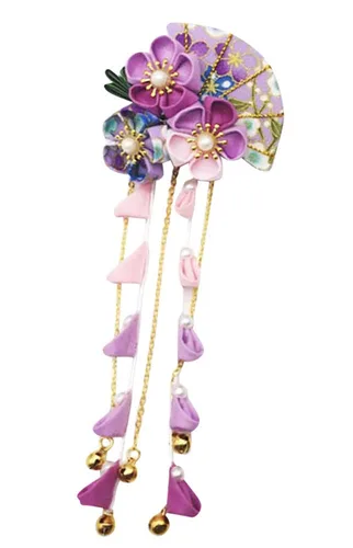 Vista 6 de CRB Fashion Kimono tradicional Tsumami Kanzashi para mujer y niña, traje de boda japonés, asiático, Yukata, lazo para el cabello, floral, abanico