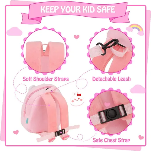 Vista 3 de Mochila pequeña de felpa con correa para el pecho para niños pequeños y niñas con correa para el pecho