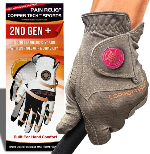 Vista 11 de Copper Tech Plus Ladies Golf Gloves Women (2nd Gen) Copper Compression Joint Support with Flexible & Comfortable Fit Tacky Silicone Pad