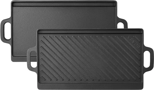 Vista 13 de VEVOR Parrilla/plancha reversible, plancha de hierro fundido pre-sazonada de 14 x 8.5 pulgadas, sartén rectangular portátil con asa, utensilios