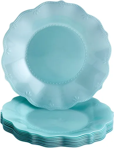 Vista 5 de SILVER SPOONS Platos de postre de plástico en relieve vintage para fiestas, 10 piezas, juego de vajilla desechable resistente, 6 pulgadas, platos