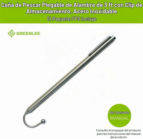 Vista 2 de Greenlee FP3 plegable de 3 pies para agarrar y alcanzar el poste de pescado, herramienta de tracción de alambre de alcance adicional