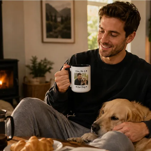 Vista 5 de Tazas de café de cerámica personalizadas de 15 oz con texto personalizado e imagen fotográfica, regalo novedoso, personalizado con diferentes Negro