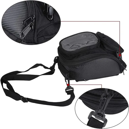 Vista 7 de Aramox Bolsa de motocicleta, negro universal motocicleta motocicleta montar fuerte aceite magnético combustible bolsa superior transparente, Popular