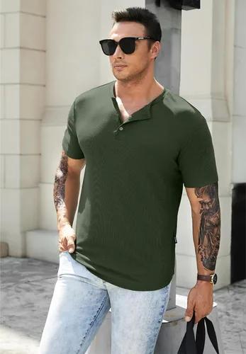 Vista 9 de JMIERR Camisas Henley para hombre con cuello redondo y botones