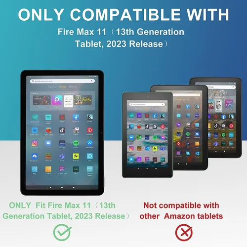 Vista 2 de Funda para tableta Amazon Fire Max 11 (11 pulgadas, 13ª generación, versión 2023), funda de piel sintética con ranura para tarjeta y apagado Retro