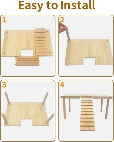 Vista 4 de BNOSDM Plataforma grande de madera para hámster con escalera, plataforma de pie de madera natural para hámsters sirios, conejillos de indias