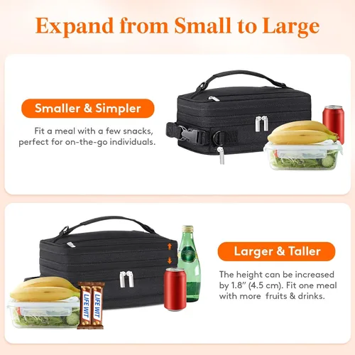 Vista 5 de Lifewit Lonchera expandible para hombres, bolsa de almuerzo aislada, bolsa enfriadora portátil con correas para el hombro y 2 paquetes de hielo