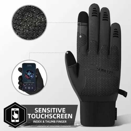 Vista 2 de Guantes de deportes de invierno, ciclismo térmico para hombres y mujeres, esquí, senderismo, conducción, negro, pantalla táctil, impermeables