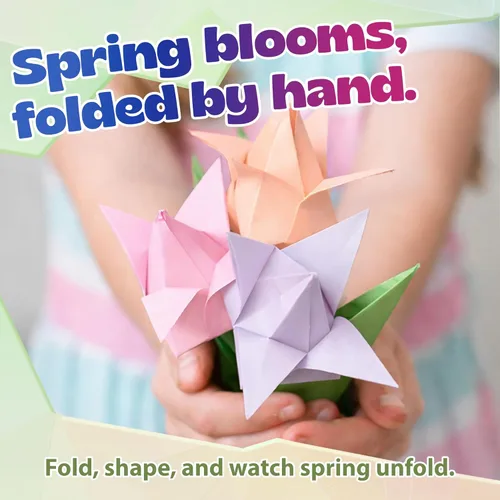 Vista 2 de Pinwheel Crafts Kit de origami de flores para niños de 8 a 12 años Kit de papel de origami de 150 piezas con papel plegable de color primavera