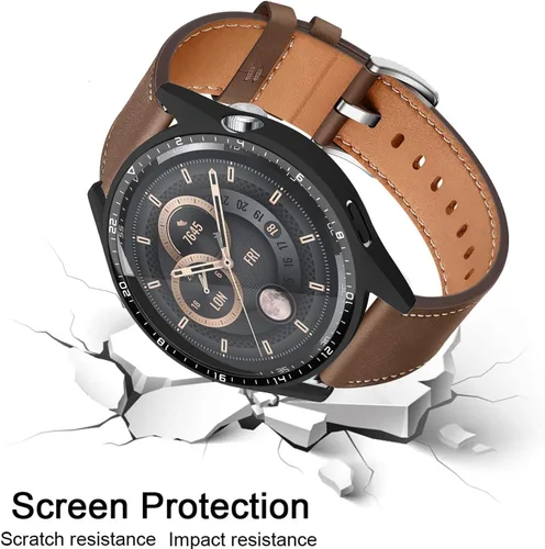 Vista 7 de [Paquete de 2] Funda con protector de pantalla de vidrio templado compatible con Huawei Watch GT3 de 1.812 pulgadas, dureza 9H de 360°, funda