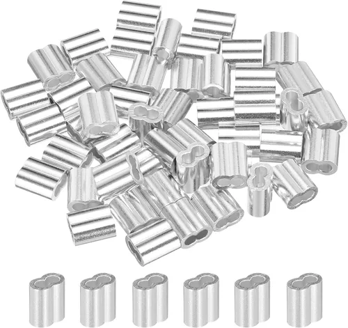 Vista 7 de uxcell 1/4 "0.236 in Aluminio Crimping Loop Sleeve Doble Virola para Cable Cable Cable Línea Extremo, Plata 50pcs