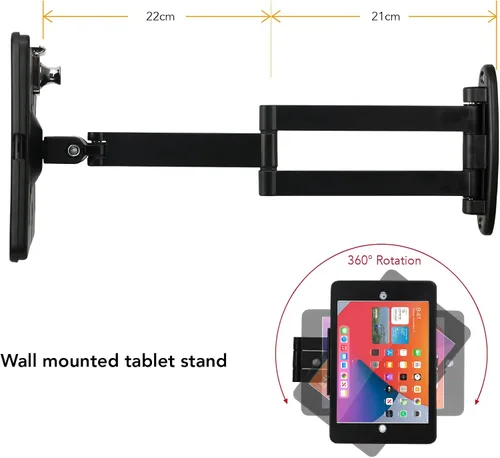 Vista 2 de Soporte de pared para tableta con pliegue para iPad de 10.2 pulgadas (9ª, 8ª, 7ª generación), brazo giratorio ajustable con bloqueo de seguridad