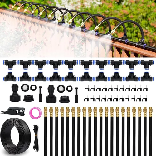 Vista 9 de Drip Irrigation System Kit 100 FT with 32 Nozzles, 360° Adjustable Bendable Garden Watering Misting System for Greenhouse, Yard, Lawn, Plant