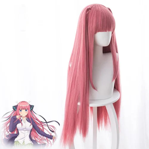 Vista 3 de Uearlid Nakano Nino Cosplay Wigs Anime The Quintessential Quintuplets 80cm long straight Heat Resistant Hair Perucas Costume Wigs Party Coser Wig