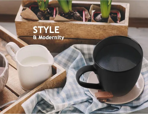 Vista 4 de MIAMIO - Juego de 6 tazas de café de gres 12 onzas/taza - Colección Le Papillon (Negro)