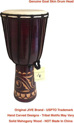 Vista 14 de JIVE Tambor Djembe – Tambor de mano africano Bongo Congo de 12 pulgadas – Instrumento de percusión de madera maciza con cabeza de piel de cabra