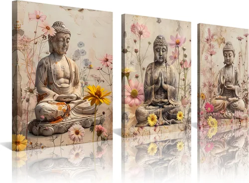 Vista 16 de NAN Wind 5 piezas de lienzo de flor de loto zen de Buda Zen, decoración espiritual para meditación, decoración pacífica del hogar, simbolismo