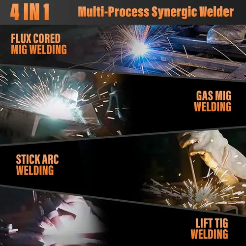 Vista 2 de Máquina de soldar de procesos múltiples, de 200 A y 110V/220V, para MIG con gas, MIG con núcleo fundente sin gas, de barra, Lift TIG, soldadura por