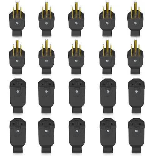 Vista 8 de ELEGRP Conector de Cuchilla Recta, Conector de Repuesto de Extremos de Cable de Extensión, 15 Amperios, 125 Voltios, NEMA 5-15P, Conector de Negro
