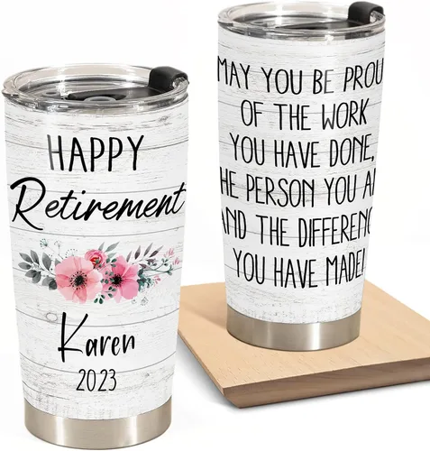 Vista 7 de Vaso aislado de acero inoxidable personalizado para jubilación, regalo de jubilación para mujeres, compañero de trabajo jubilado, dama, jefe, vaso