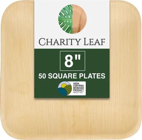 Vista 14 de Platos cuadrados desechables de hoja de palma Charity Leaf de 6" (15 cm) (50 piezas) Platos de servir tipo bambú, tablas desechables, vajilla