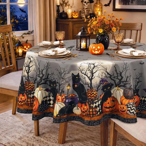 Vista 15 de Mantel rectangular de Halloween, color negro, 60 x 84 pulgadas Halloween 01