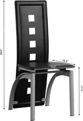 Vista 6 de Juego de mesa de comedor negra de 5 piezas para 4, juego de mesa y sillas de cocina de vidrio moderno, juego de mesa de comedor que ahorra espacio