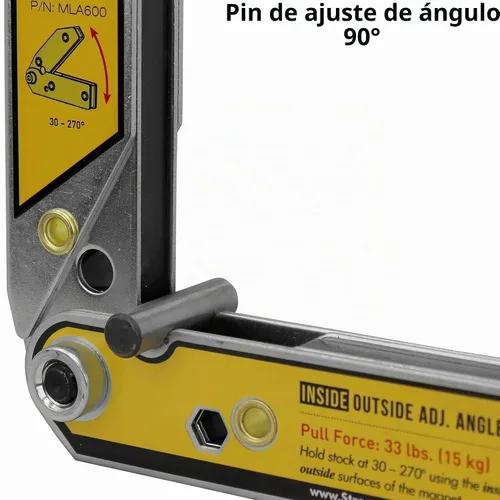 Vista 4 de Strong Hand Tools MLA600 - Cuadrado magnético ajustable para soldadura, imanes interiores/exteriores, pasador de ajuste de ángulo, fuerza